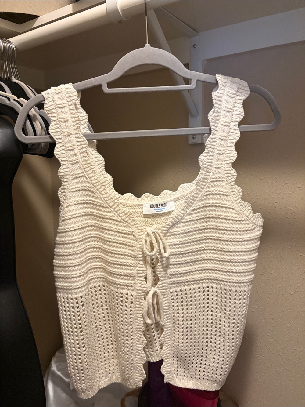 Double Zero Cream Crochet Tie-Front Knit Tank